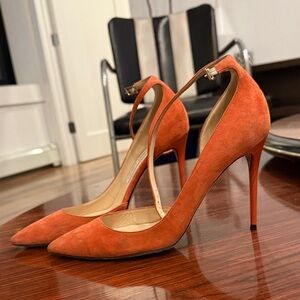 Jimmy Choo Vibrant Orange Suede Heels w/ straps Sz 39